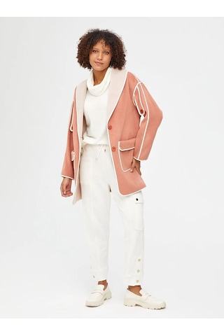 Faik Sönmez Oversize Midi Kaban - Minimalist Tasarım Somon