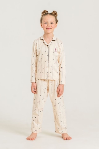 U.S. Polo Assn. Kız Çocuk Gömlek Pijama Takımı Nakışlı Krem Uzun Kol Pijama Takımı Us2726-c-v1 Us2726-c-v1