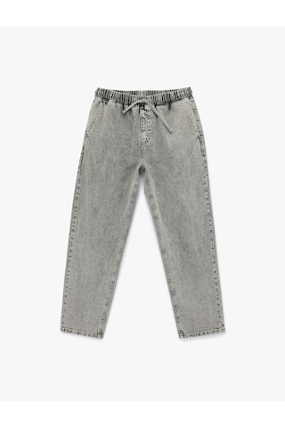 Koton Pamuklu Cepli Bol Beli Lastikli Bağcıklı Baggy Jean Pantolon Gri 6sam40231nd Gri
