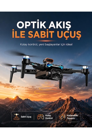 T2p Drone 4 Üç Fpv Kamera 360 Derece Engel Algılama Wifi Cam Optik Akış Konumlama Elektirkli Kamera Katlanabilir 4.3 İnç Ekranlı Kumanda Başsız Mod 360 Derece Takla Engelden Kaçma