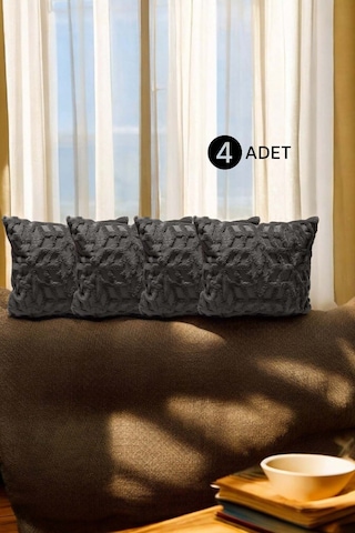 Bohem 4'lü Dekoratif Yastık Kılıfı Kırlent Kılıfı 43x43 Cm Antrasit Etnik Gri