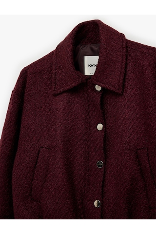 Koton Uzun Kollu Fermuarlı Cepli Tüvit Bomber Ceket Bordo 6sak50045pw Bordo