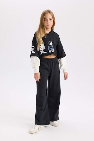 DeFacto Kız Çocuk 2'li Takım Bisiklet Yaka Baskılı Sweatshirt Beli Lastikli Jogger Eşofman Altı D4066A824WNBK26 Siyah