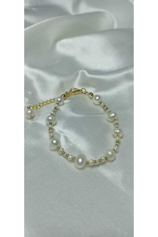 24k Altın Kaplama Gerçek Kum İnci Aranjman Dorikalı Bileklik Beya Gold