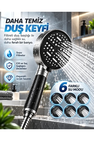 Çok Fonksiyonlu Filtreli Duş Başlığı 6 Farklı Sprey Modu Büyük Panel Siyah Diğer