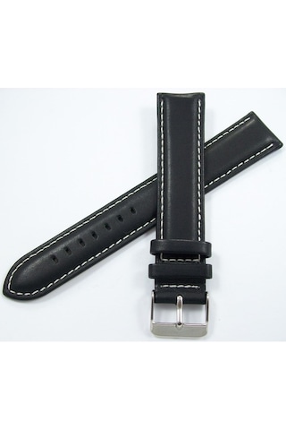 Bizon Deri Saat Kayışı 18Mm Siyah Desensiz Saat Kordonu Dikişli