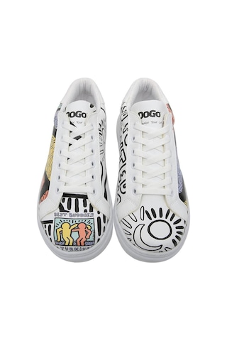Best Buddies X Dogo Kadın Vegan Deri Beyaz Sneakers - The World Is You Tasarım Çok Renkli