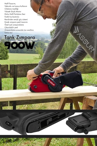 Assur 900W Elektrikli Vakumlu Tozsuz Cila Özellikli Tank Zımpara Makinesi - 1747