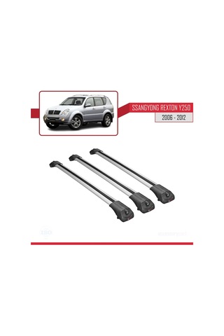Ssangyong Rexton Y250 2006-2012 Arası İle Uyumlu Ace-1 Ara Atkı Tavan Barı Gri 3 Adet Bar