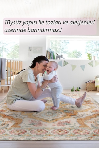 Foldy Vintage Desenli Dokuma Taban Dekoratif Renkli Halı Fl 15
