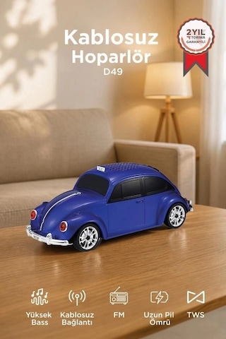 Premium Torima Bluetooth Hoparlör Retro Araba D49 Mavi Stil Obje Eğlence