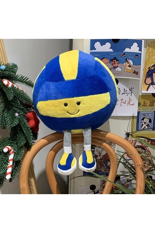 Tenfowee Büyük Boy 28cm Mavi-sarı Voleybol Desenli Yastık, 100% Polyester Dolgulu, Elle Yıkama Önerilen Yumuşak Pelüş Oyuncak Diğer
