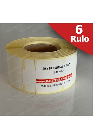 40X30 Termal Etiket 6 Rulo Barkod Etiket Kalite Barkod 40X30 Termal Etiket 6 Rulo Barkod Etiket Kalite Barkod