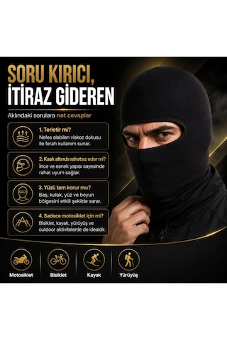 Unisex Düz Siyah Balaklava 1 Adet Tek Beden Viskoz Kask İçi Motosiklet Outdoor Maske