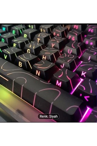 Mekanik Klavye Tuş Takımı-pbt Çift Baskı Keycap Seti- Çizgi Desenli 133 Tuşlu -siyah