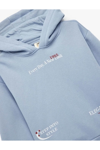 Koton Baskılı Kapşonlu Mavi Kız Çocuk Sweatshirt 6wkg10201ak Mavi