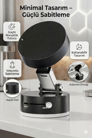 Ultra Güçlü Vakumlu MagSafe uyumlu Manyetik 180° Dönen Taşınabilir Çok Amaçlı Siyah Araç Telefon Tutucu