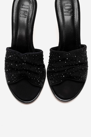 Luvishoes Karına Siyah Siyah Taşlı Kadın İnce Topuklu Terlik Siyah