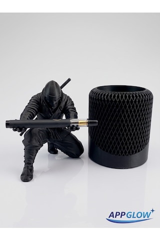 Ninja Figürlü Kalem Standı Ve Petek Masaüstü Kalemlik Seti 2'li Siyah