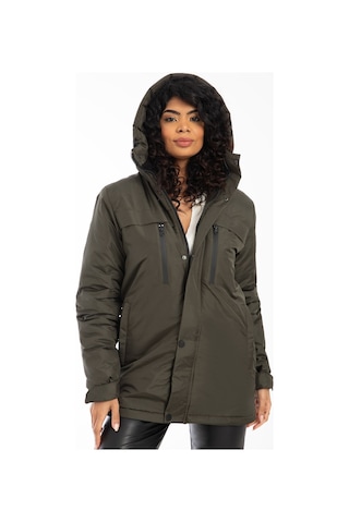 Kadın Haki Içi Polarlı Su Ve Rüzgar Geçirmez Kapüşonlu Kışlık Mont Haki