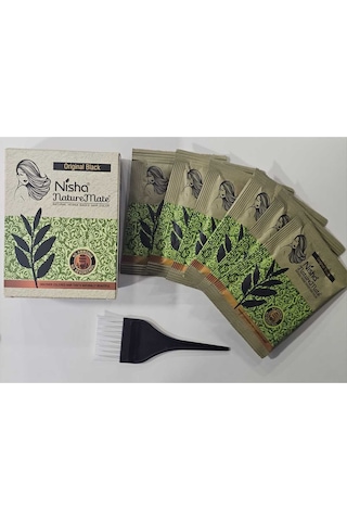Nature Mate 6x10g Zarf Saç Beyaz Kapatıcı Hindistan Kınası Siyah Orjinal Kına,fırcası Hediyeli