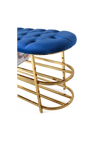 Kapitoneli Puf Bench Kapı Önü Metal Ayakkabılık Saks Mavi