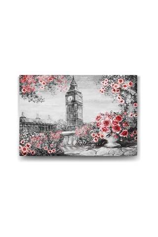 Kulesi Ve Kırmızı Çiçekler Tablosu - 60x40cm