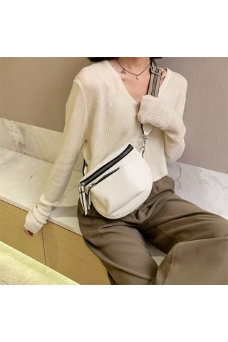 Jzcat Moda Kadın Omuz Çantası Batı Geniş Omuz Askısı Retro Kadın Bel Çantası - Beyaz