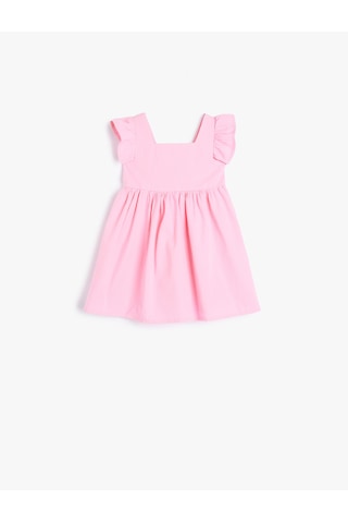 Koton Elbise Fırfır Detaylı Kare Yaka Pamuklu Pembe 4smg80098aw Pembe