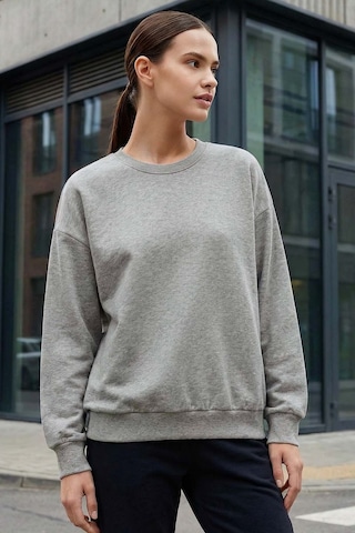Basic Oversıze O Yaka 2li Paket Siyah-gri Melanj Kadın Sweatshirt - 97053 Siyah - Gri