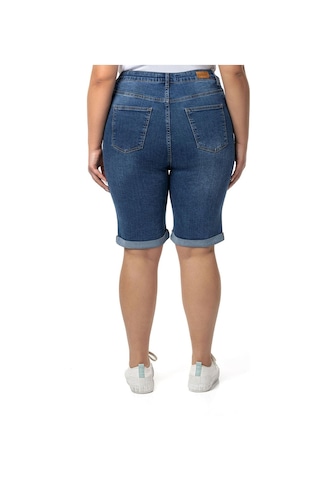Büyük Beden Paçası Katlamalı Beş Cepli Denim Mavi Şort-mavi Mavi