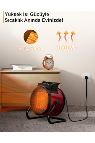 Elektrikli Isıtıcı Fan 3000w Hızlı Isınma, 3 Kademeli Ayar, Sessiz Ptc Isıtma
