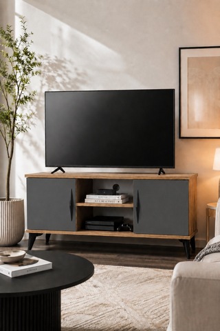 Vermo Tv Sehpası Tv Ünitesi Televizyon Sehpası Çam Antrasit 110 Cm Siyah