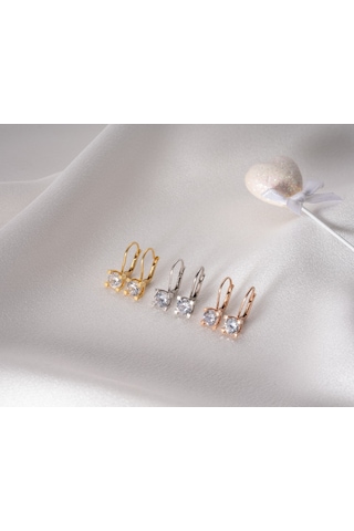 925 Ayar Papatya Silver Tektaş Küpe.rose.gold.rodaj Gümüş