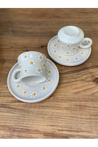 Papatya Desenli El Yapımı Seramik Kupa, Mug, Türk Kahvesi