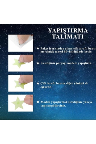 Lexroo Karanlıkta Parlayan Fosforlu Ay Ve Yıldız Tasarımlı Dekoratif 36 Adet Gezegen Yıldız Güneş