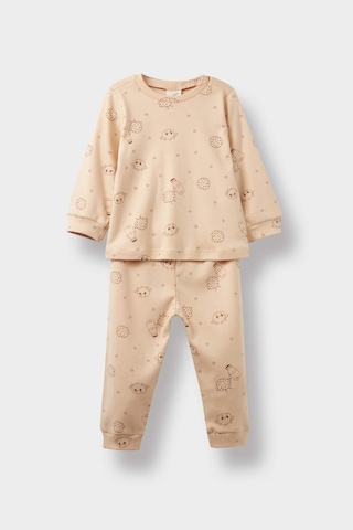 Defacto Erkek Bebek Pijama Takımı Desenli Penye Uzun Kollu Üst Uzun Alt F3572a525aubg287 Bej