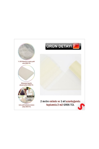Süsleme Tülü Grek Tül, 2 Mt En X 1 Mt Uzunluk - Krem 0-99