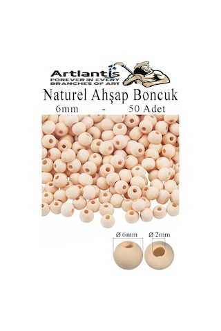 Naturel Ahşap Boncuk 6mm 50 Li 1 Paket Ham Boyanabilir Ahşap Yuvarlak Doğal Boncuklar Takı Tasarım Ektinlik Kreş Okul