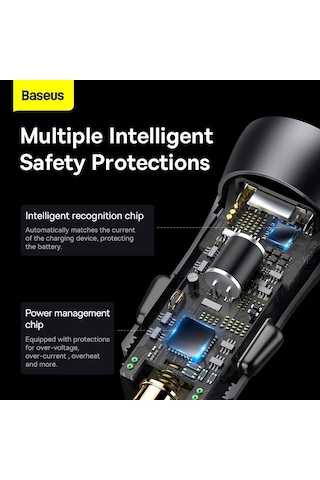 Baseus Golden Contactor Max Series 60w Araç Şarjı Koyu Gri