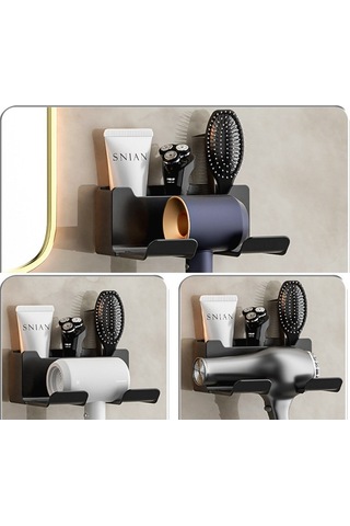 Lichen Saç Kurutma Makinesi Rafı, Punch Yok, Banyo Duvara Montaj Gri