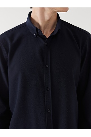 Lcw Vision Lacivert Slim Fit Uzun Kollu Armürlü Erkek Gömlek