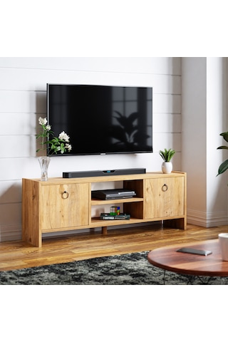 Tv Sehpası Kapaklı Raflı Tv Ünitesi Televizyon Sehpası Çam
