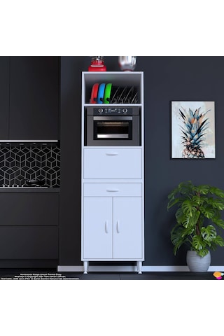 Modilayn Ennet: 60x194.6x48 Cm Fırın / Mikrodalga Dolabı 1 Çekmece, 3 Kapaklı. Mutfağınıza Yer Açın Beyaz