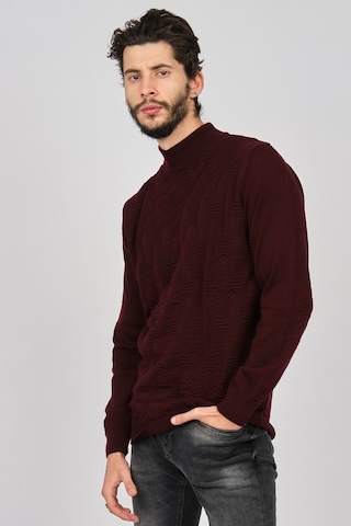 Dio Rise Erkek Desenli Yarım Balıkçı Kazak 650189280 Bordo Bordo