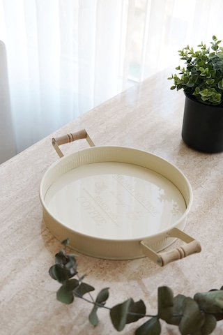 Ahşap Kulplu Yuvarlak Tepsi 26 Cm Desenli