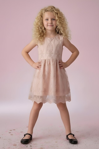 Fesshera Kids Kız Çoçuk Elbise Astarlı Sırtı Fermuarlı Çanta Hediyeli Somon