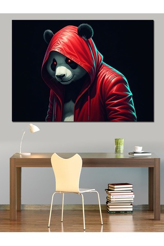 Kırmızı Kapüşonlu Panda Dekoratif Kanvas - Mdf Ahşap Tablo