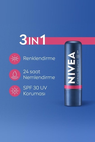 Nivea 3'ü 1 Arada Nemlendirici Dudak Bakım Kremi Pink 4.8 G