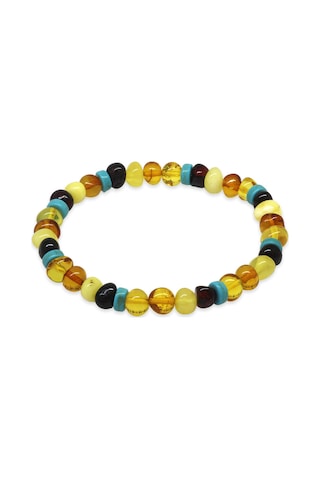 Multicolor Renk Firuze Doğaltaş Süslemeli Natural Form Doğal Damla Kehribar Erkek Bileklik Beyaz - Çok Renkli